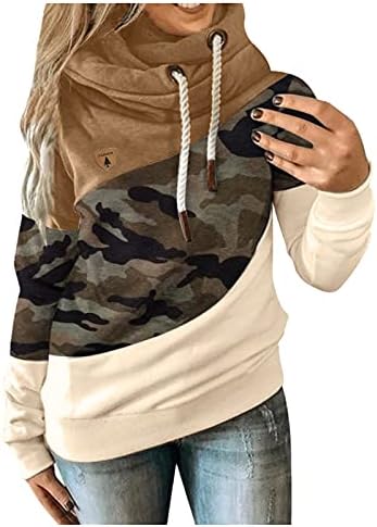 Splice Long Hoodie Sleeve Casual Tops Casual Contraste Mulheres Camuflando Colete Feminino de Grande Com tamanho