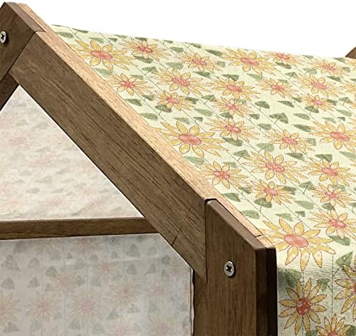 Casa de cães de madeira de girassol de Ambesonne, padrão de natureza floral no design rústico do país em estilo de
