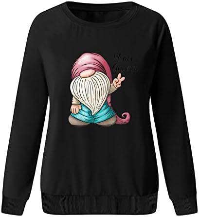 BEUU CHAMISTAS DE NATAL PARA MULHERES, CASual fofo Papai Noel Tops Tops Crew pescoço de manga comprida Tamis camisetas