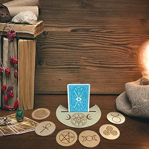 Gorgecraft Wood Tarot Stand Stand Stand Wooden Cardes Altar Display Stand Moon Fase Ferramentas Ferramentas de Adivinação Majic Cerimonial