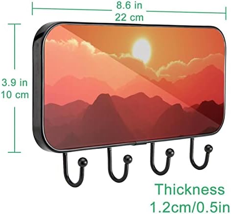 Sunset Orange Print Print Rack Rack Montagem de parede, cacau de entrada com 4 conexão para o chapéu de casaco Restas de bolsa