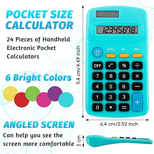 Calculadora de tamanho de bolso 8 Digits Exibir calculadora básica Bateria solar Mini calculadora de potência para os alunos da escola para casa, 6 cores