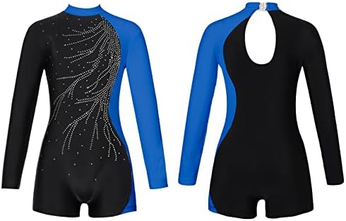 Easyforever Kids Girls One Piece Manga Longa Bikeard Ginástica Bodysuit Bodysuit Shiny Diamonds Ballet dança de collant unitário