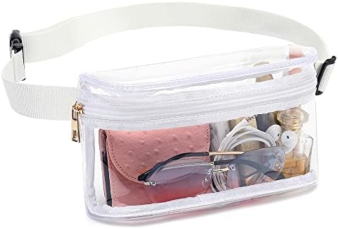 Clear Fanny Pack, Saco de cinto transparente aprovado para mulheres, bolsa de cintura transparente à prova d'água para esportes, viagens, concertos