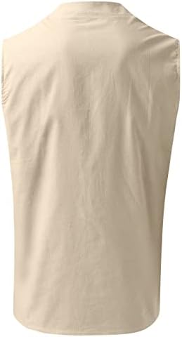 Tanques de linho de algodão masculino tops 2023 Summer Casual Workout T camisetas sem mangas V coletes de pescoço BOTOT TOP