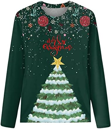 Camisetas de Natal vintage Camisetas para mulheres engraçadas de árvore de Natal Funny Renégias de neve Padrão de floco de neve Ação de Graças Tops de outono