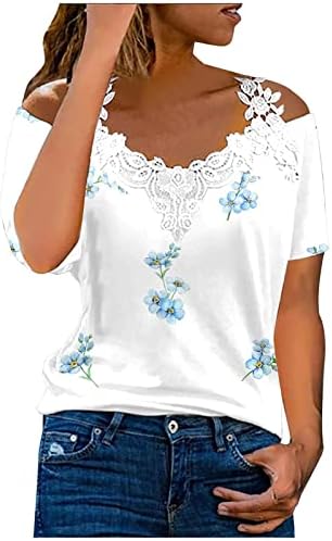 Tops de treino para mulheres, feminino Summer Lace Manga curta V Tops de pescoço camisa solteira camiseta casual camisetas