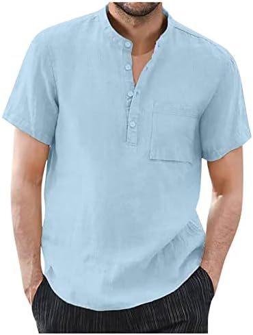 Camisas masculinas primavera verão masculino linho de algodão casual de cor sólida camisetas de manga curta camisas de colarinho