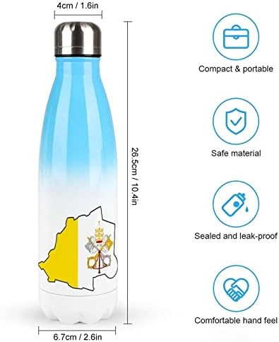 Mapas de bandeira da bandeira da cidade do Vaticano garrafa de água inoxidável com tampa de copo de copo de copo de copo