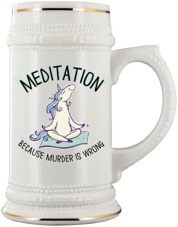 A meditação porque o assassinato está errado Unicorn Zen Lotus representa ioga engraçada 22 onças. Beer Stein for Women, agradecimento, lembrança de apreciação