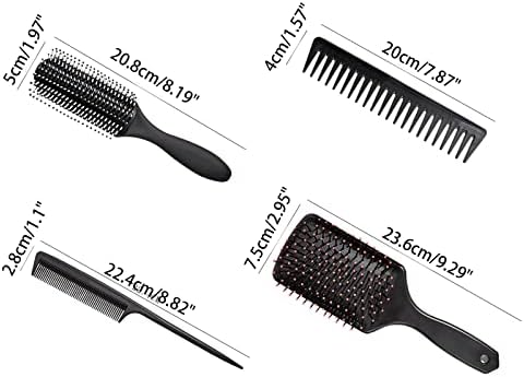 Chengzui 4Pieces peças de cabelo preto de estilo preto indolor 4 em 1 pincel de cabelo paddle estilando kit de pente de cabelo todo tipo de cabelo para pente de cabelo feminino para mulheres preto