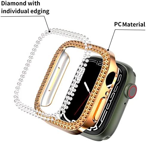 Hooglny Hard PC Bling Rhinestone Case Compatível para Apple Watch Series 7/8 41mm, moldura de para -choque de protetora de diamante