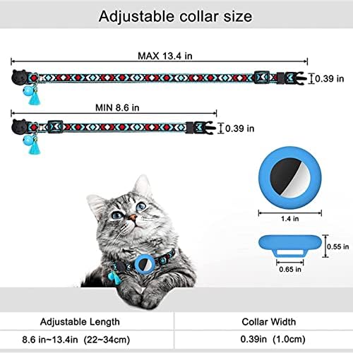 Colar de gato com fivela ajustável Bell e caixa de tags de ar de silicone compatível com airtag geométrico de colar