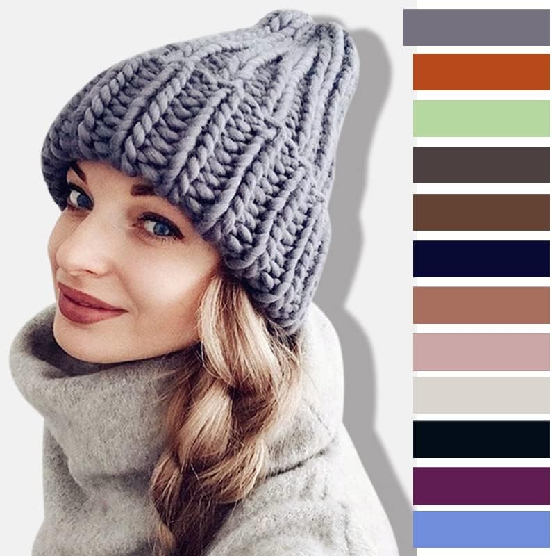 Angxiong Cap grão de lã grossa Chapéus de inverno feminino Capinho de malha aquecimento confortável Skullies casuais