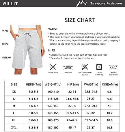 Willit Women's Shorts 10 Bermuda Algodão Shorts longos Jersey Shorts Athletic Yoga Workout Shorts com bolsos