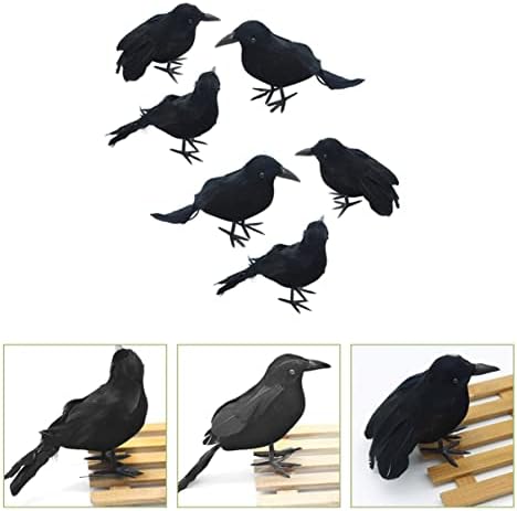 Solustre 30 PCs Halloween Black Halloween Black Crow Black Looking Realistic Ravens Black Artificial Bird Feathered Crow Realistic