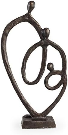 Danya B. Família de 3 anel de coração de amor escultura de bronze fundida em areia, decoração contemporânea para casa ou escritório,