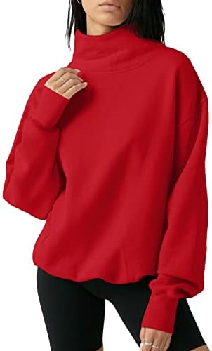 Doshoop Women's Gurtleneck Sweatshirt Capuz de manga comprida Tops de pulôver casual