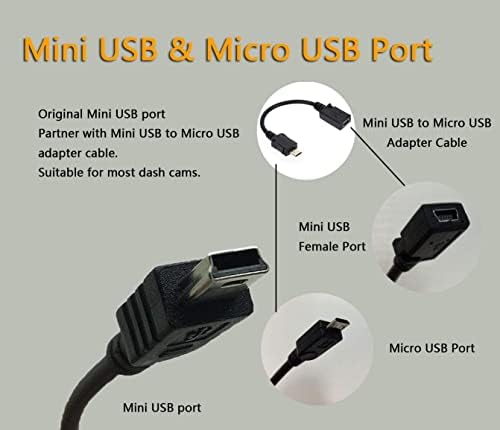 Dash Cam Hardwire Kit - Mini Cabo USB e Micro USB estendido de 4m/13ft com fusível LP Mini/Mini/Ato/Micro2, entrada de 12V a 24V, saída de 5V para DASH CAM GPS SAT -NAV com proteção de drenagem da bateria