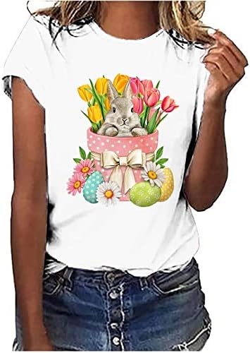 Camisa de coelho de ovos de coelho Feliz Dia da Páscoa T-shirt Mulheres de manga curta feminina camisetas de pescoço de gola alta