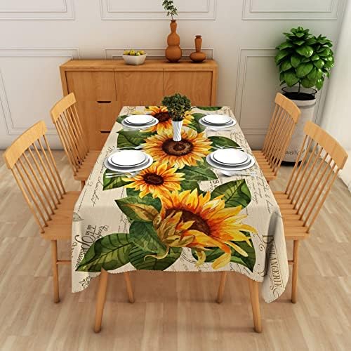 Toclagem de mesa de girassol para mesas de retângulo Amarelo flor rústico tampa de mesa floral rústica 60x84, fazenda vintage
