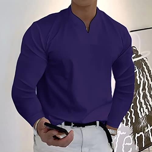 Camisas de trabalho Zefotim para homens de manga longa V camisetas lisas de verão casual slim fit praia havaiana camisetas