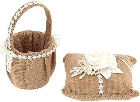 Cesto de flores de casamento, cesta de flores de mão segurada com travesseiro de anel romântico Romântico Cesto de cesta elegante