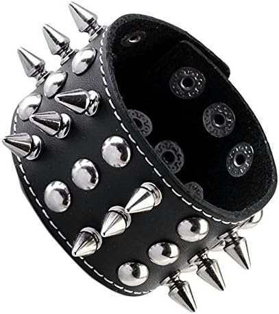 Jovivi 3pcs Spike cravejou rebites punk rock rock strap strap genuine couro pulseiras de colar pulseira ajustável