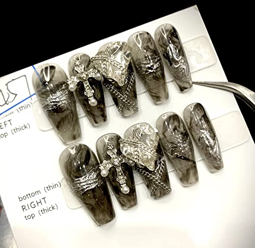 Jieadjie Nails Made à mão Pressione em unhas falsas ， sete camadas gel UV Acabamento Falso unhas, tamanho SML