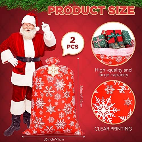 2 Pacote grandes sacolas de presente de Natal para presentes 56 x 36 polegadas Jumbo Xmas Sacos de plástico Snowflake Holiday Giant