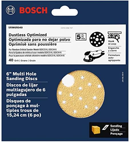 Bosch SRM6R040 5 PC. 6 in. 40 discos de lixamento de lixamento de gancho e malha de orifícios de grão