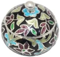 Rajasthan Gems esmalte a bugiganga de prata Sterling 925 Cloisonné preto gravado portáteis C349