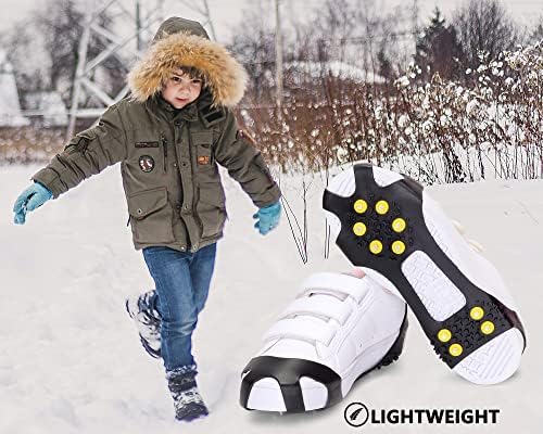 Ginsco Ice Traction Cleats Crampões, 10 picos de aço inoxidável Anti Crampões deslizantes Slip-On Ice Snow Grips para botas e