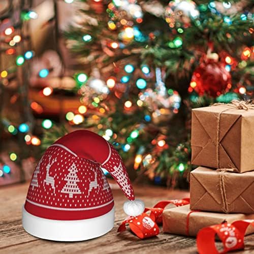 Padrão de Natal Red Knit Print. Chapéu de Natal de suéter de malha, pelúcia de chapéu de Papai Noel de Natal para homens, ROVA