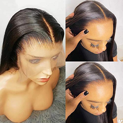 Cabelo de peruca frontal de renda preta grossa grossa de 150% de densidade pré-arrancada de renda reta de renda reta Branqueada nós para mulheres negras 10 -26