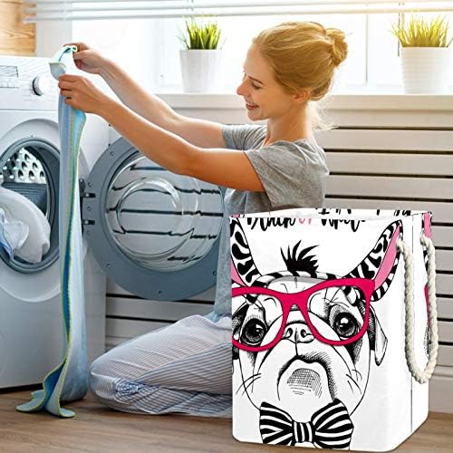 Mapolo Laundry Tester Funny Pug Dog Pug Black ou Branco Cesto de armazenamento de lavanderia dobrável com alças suportes destacáveis