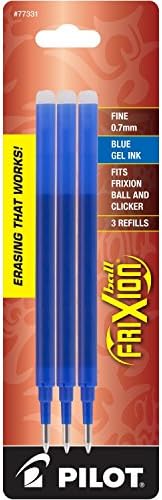 Piloto Frixion Clicker Retorável Blue Gel Canens, ponto fino 0,7 mm - 3 canetas com 2 pacotes de recargas