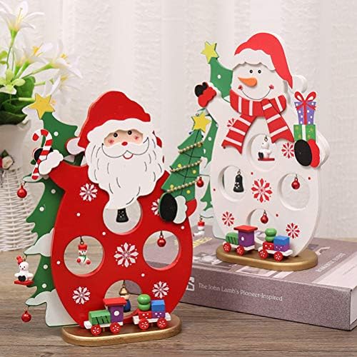 ABOOFAN 2PCS Elementos de Natal de madeira Ornamentos Adorável Papai Noel Decoração do Boneco de Neve para Festas de Festa em casa