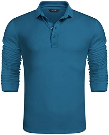 Coofandy Men's Long Slave Polo Camisa listrada de colarinho listrado casual slim fit Cotton Polo T camisetas