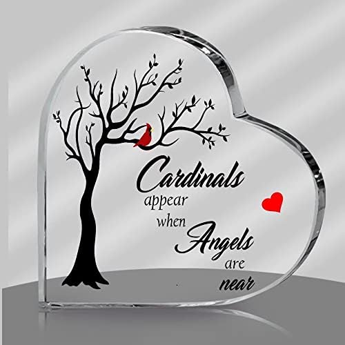 Mago Red Bird On Branch Acrílico Coração Desktop Home Decoração de lembrança, Cardinal Acrílico Coração em forma de coração, Presente