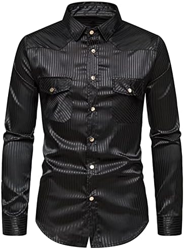 Camisas de vestido para a moda masculina Blusa de festa sólida Tops esportes bolso de bolso de manga longa Snap Lapeel Cardigan camisa