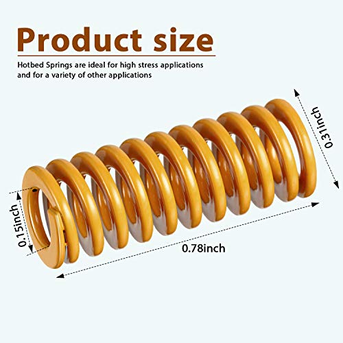 20 peças Aquecimento amarelo canteiro mola de mola da cabeça mola 3d de compressão mola de compressão 0,31 em od 0,78 de comprimento, compatível com creality CR-10 10s s4 ender 3 leito de aquecimento no nível da conexão da mola de mola de conexão