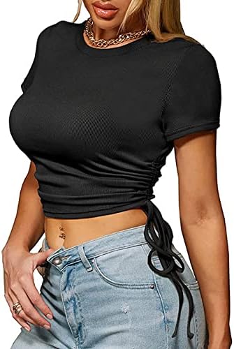 MIASHUI 4X PLUS TAMPOS TOPOS COLA COR SOLIÇÃO OS BLAYS T SMAND Fashion Sleeve Sleeve Feminino Fuzileiro curto compressão