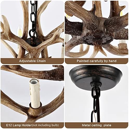 Antlers OLHAPZP CANDELIER 6 Luz, lustres de lustre de veado, iluminação de chifre de buzina rústica para sala de estar para quarto de estar cozinha