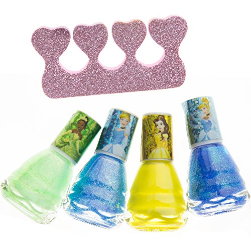 Townley Girl Princesa Disney Princesa não tóxica Baseada em água Polish de unha seca rápida com separadores de unhas | Kit de presente