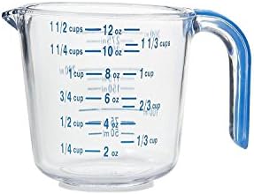 Arrow Plastic Medice Cups para líquidos, 1,5 xícaras - com alça de garra fria - copos de medição empilháveis ​​sem bPa com bico e medições claras - microondas e lavadoras de louça seguras
