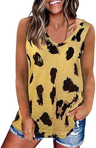 tampo de verão de leopardo lcepcy leopardo para mulheres casual v pescoço camisas sem mangas