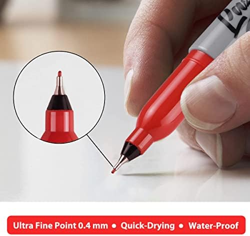 Lazgol Ultra Fine Permanente Marcador Bulk, 32 Pacote Ultra Fine Point Red Marcador permanente, canetas de ponta de feltro funcionam