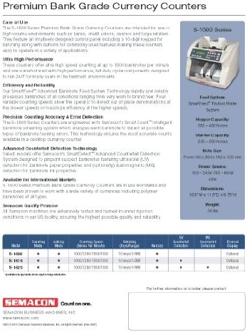 Semacon S-1615 Ultra de alta velocidade em moeda de nível bancário com detecção de falsificação ultravioleta; Modo