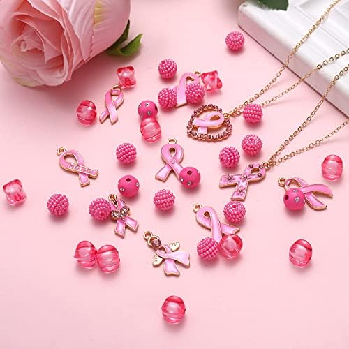 200pcs câncer de mama conscientização de miçangas encanta de jóias, fazendo com que os ribbonpendents encantos variados